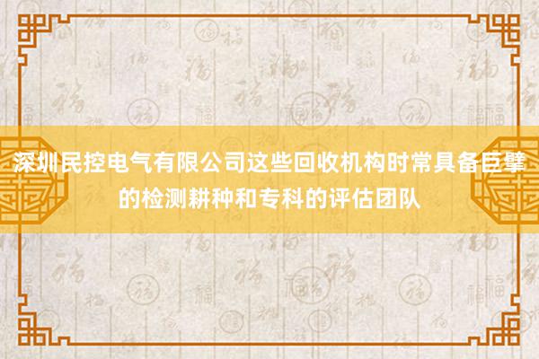 深圳民控电气有限公司这些回收机构时常具备巨擘的检测耕种和专科的评估团队